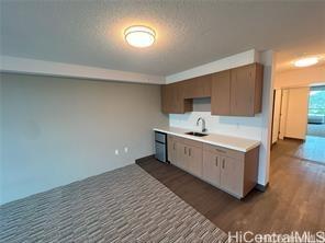 kitchen featuring dark wood-type flooring, sink, and a textured ceiling