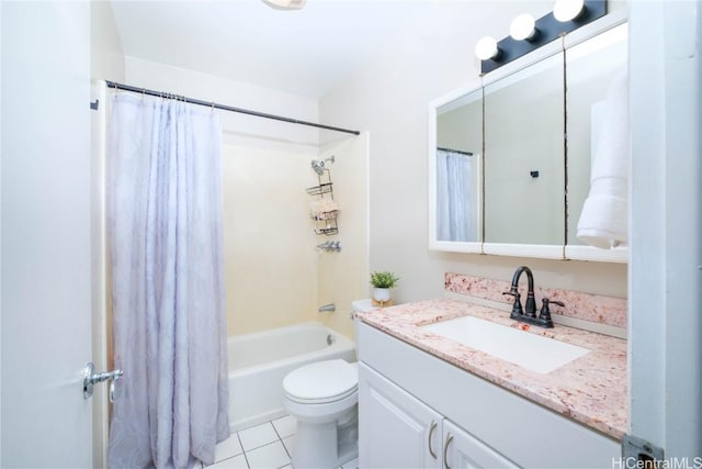 full bathroom with toilet, vanity, tile patterned flooring, and shower / bath combo