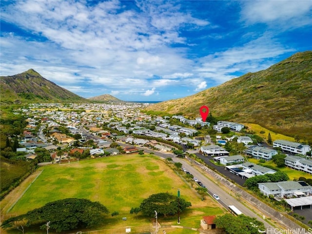 aerial view featuring a mountain view