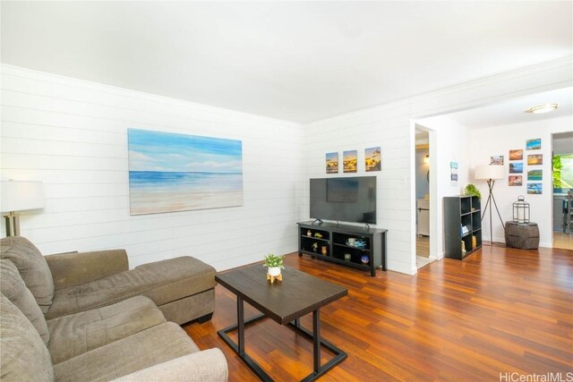 living room featuring dark hardwood / wood-style flooring