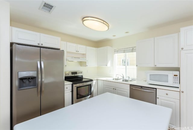 kitchen featuring appliances with stainless steel finishes, white cabinets, and sink