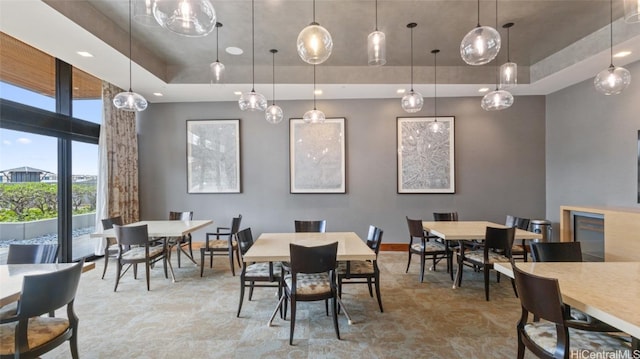 dining space featuring a raised ceiling