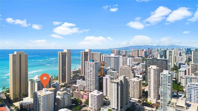 view of city with a water and mountain view