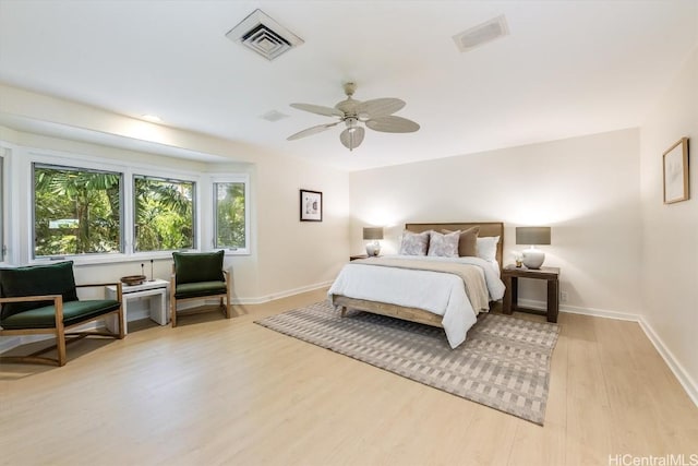 bedroom featuring ceiling fan and light hardwood / wood-style floors