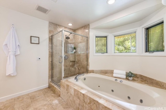 bathroom with plus walk in shower