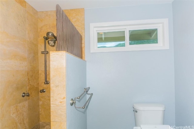 bathroom with toilet and tiled shower