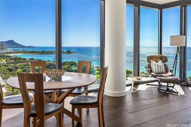 sunroom with a water view