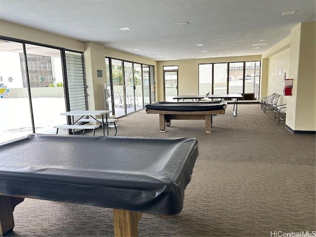 recreation room with carpet floors and pool table