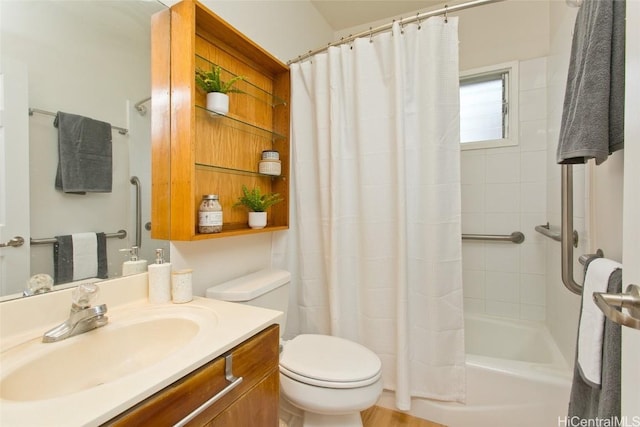 full bathroom with vanity, toilet, and shower / bath combo