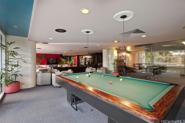 playroom with pool table and carpet