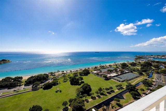 aerial view featuring a beach view and a water view