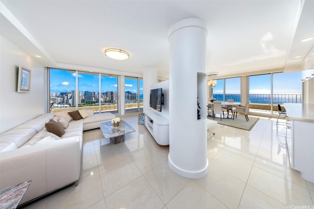 1350 Ala Moana Blvd Unit L2, Honolulu, HI 96814 - living room featuring floor to ceiling windows and light tile patterned flooring