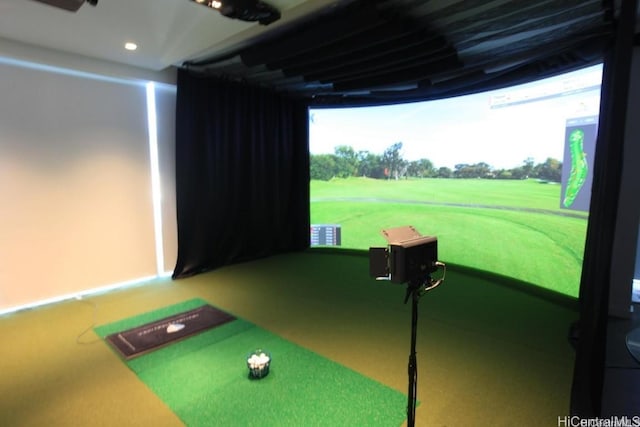 recreation room featuring golf simulator