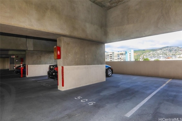 garage with a mountain view