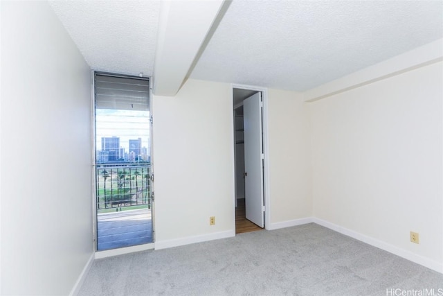 unfurnished room featuring a textured ceiling, plenty of natural light, and light colored carpet