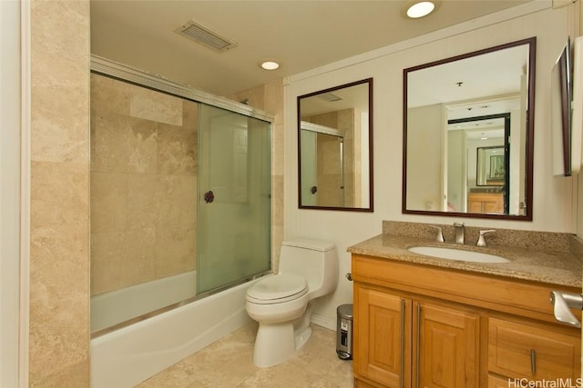 60 N Beretania St Unit 2008, Honolulu, HI 96817 - bathroom with tile patterned flooring, vanity, toilet, visible vents, and enclosed tub / shower combo