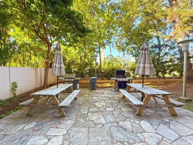 500 University Ave Unit 2406, Honolulu, HI 96826 - view of patio / terrace with outdoor dining space, fence, and area for grilling