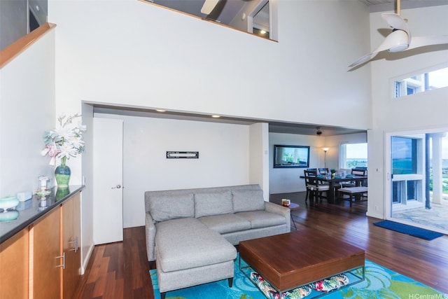 45-001 Lilipuna Rd Unit B, Kaneohe, HI 96744 - living area with a towering ceiling, dark wood-type flooring, and healthy amount of natural light