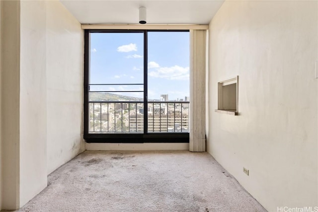 unfurnished room with light colored carpet