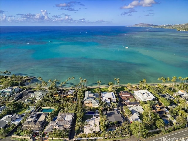 bird's eye view featuring a residential view and a water view