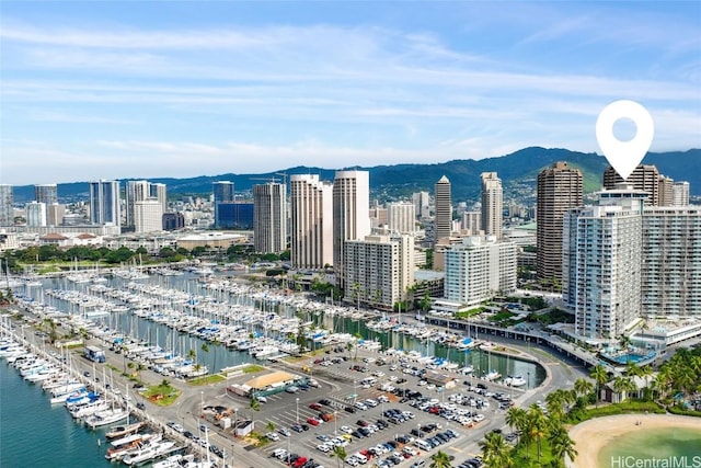 view of city featuring a water and mountain view