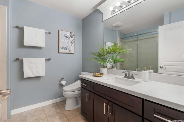92-1001 Aliinui Dr Unit 25C, Kapolei, HI 96707 - bathroom with vanity, a shower stall, toilet, tile patterned floors, and baseboards