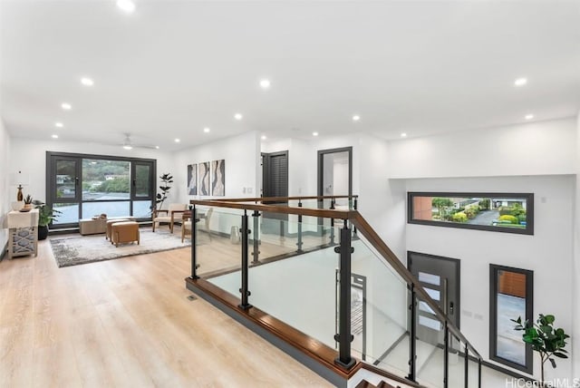 interior space featuring ceiling fan and hardwood / wood-style floors