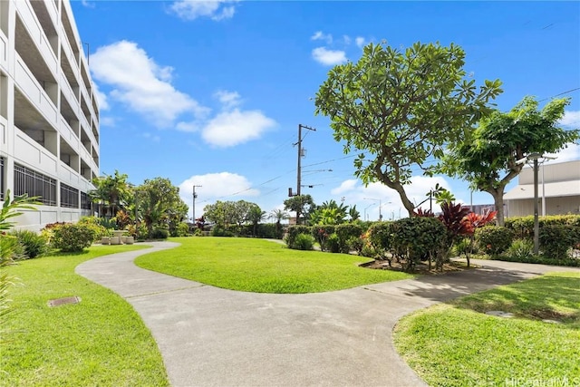 view of property's community featuring a yard