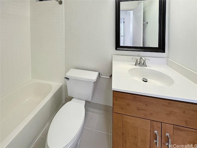 full bathroom featuring vanity, washtub / shower combination, and toilet