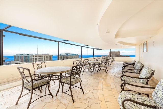 view of patio / terrace featuring a water view