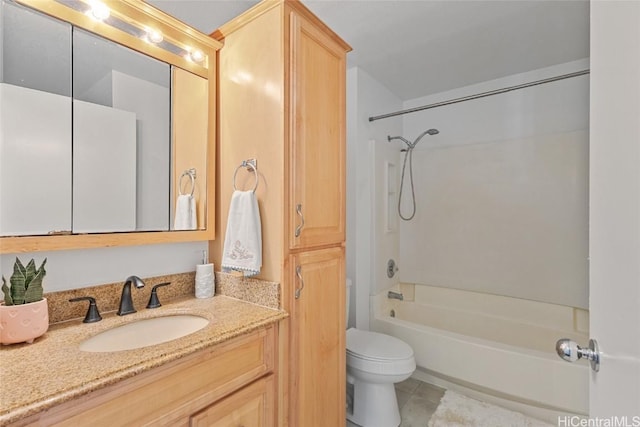 full bathroom featuring tile patterned flooring, vanity, toilet, and shower / bathing tub combination