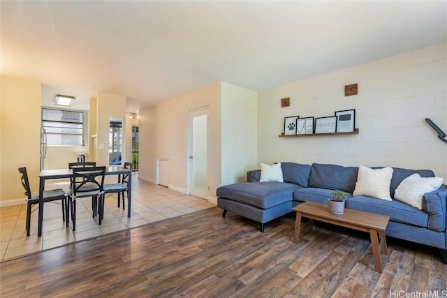 living room with hardwood / wood-style floors