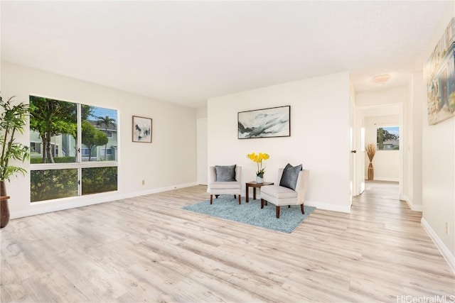 sitting room featuring light hardwood / wood-style flooring