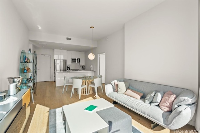 living room featuring light wood-style flooring