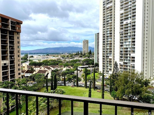 balcony featuring a mountain view