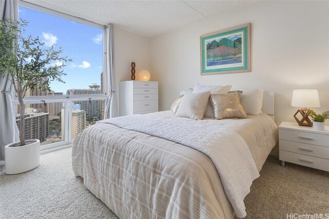 bedroom featuring floor to ceiling windows and carpet