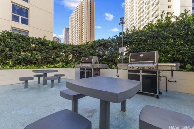 exterior space featuring exterior kitchen and a patio