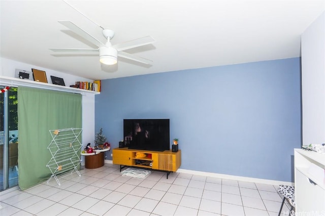 living room with ceiling fan