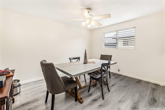 dining room featuring ceiling fan and wood-type flooring