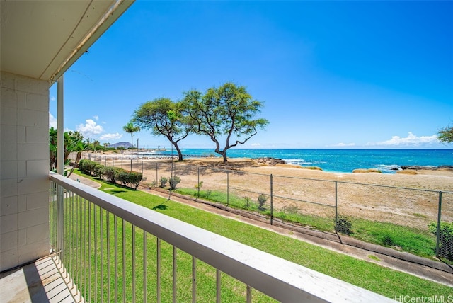 property view of water featuring a view of the beach