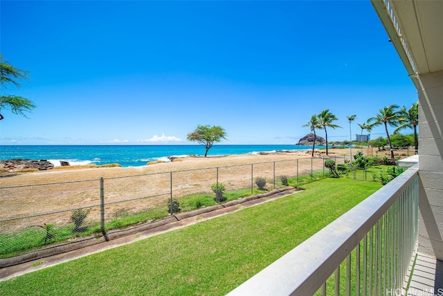 property view of water with a beach view