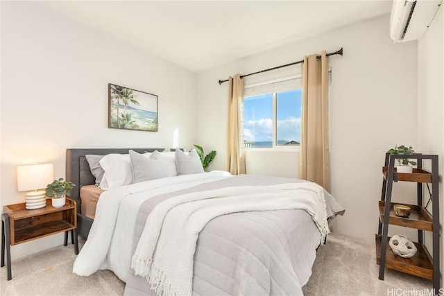 carpeted bedroom with a wall unit AC