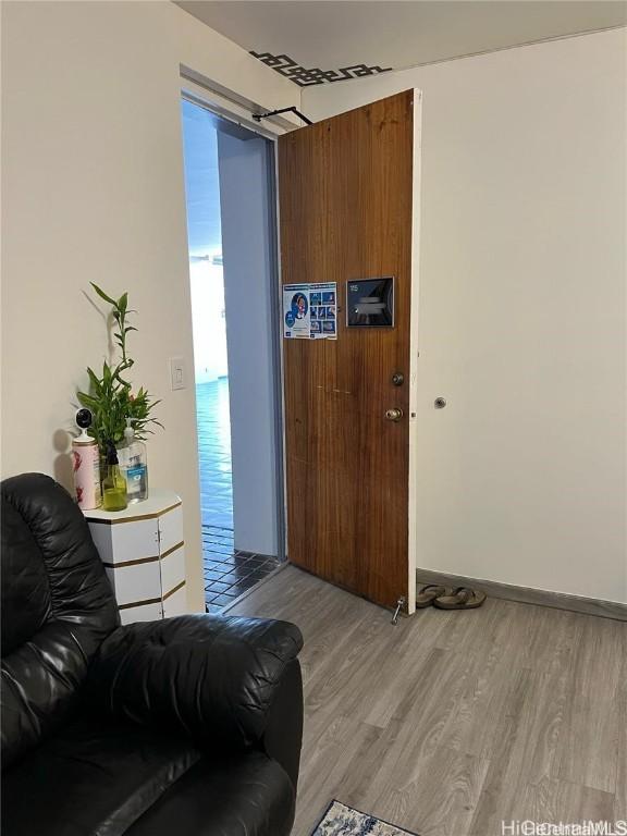 interior space with light hardwood / wood-style floors