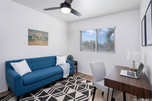 office featuring ceiling fan and wood finished floors