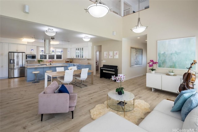 living room with light hardwood / wood-style floors