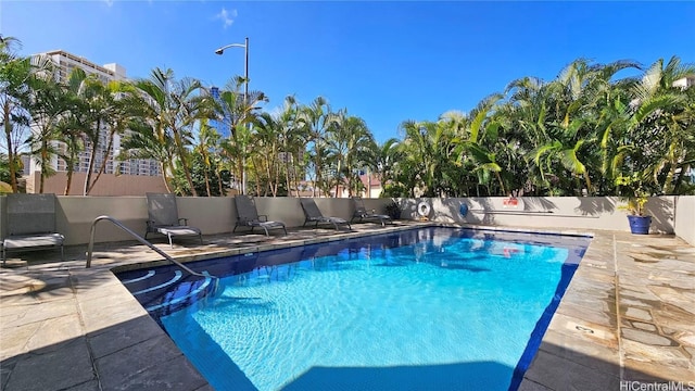 view of swimming pool with a patio