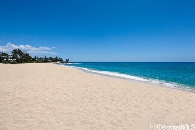 property view of water featuring a beach view