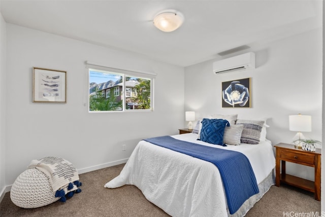 carpeted bedroom featuring a wall mounted air conditioner