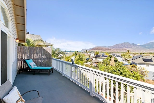 balcony featuring a mountain view