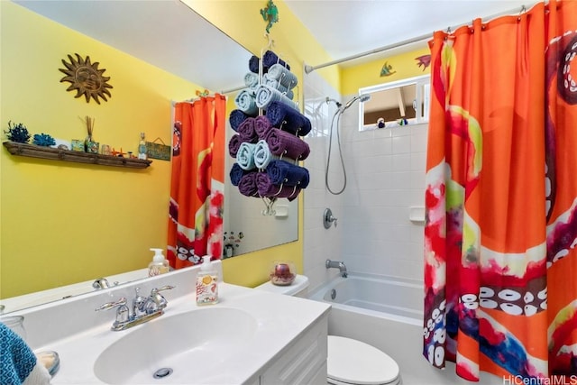 full bathroom with vanity, toilet, and shower / bath combo